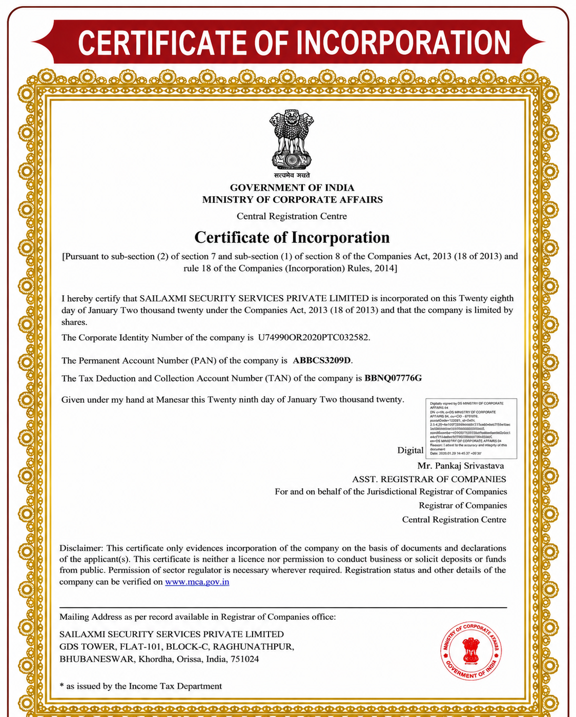 Certificate of Incorporation